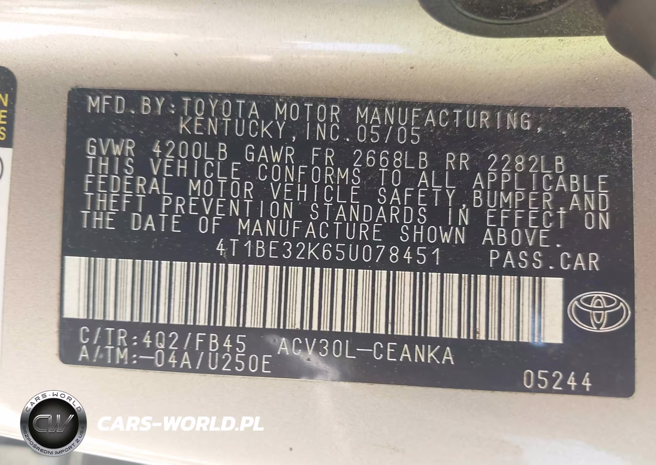 2005 Toyota Camry Le VIN:4T1BE32K65U078451 - 9
