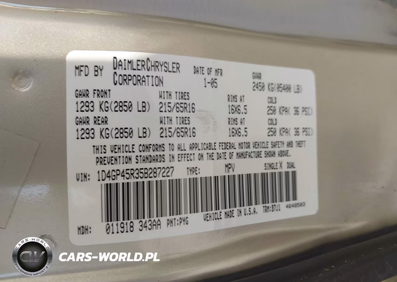 2005 Dodge Caravan Sxt VIN:1D4GP45R35B287227 - 9