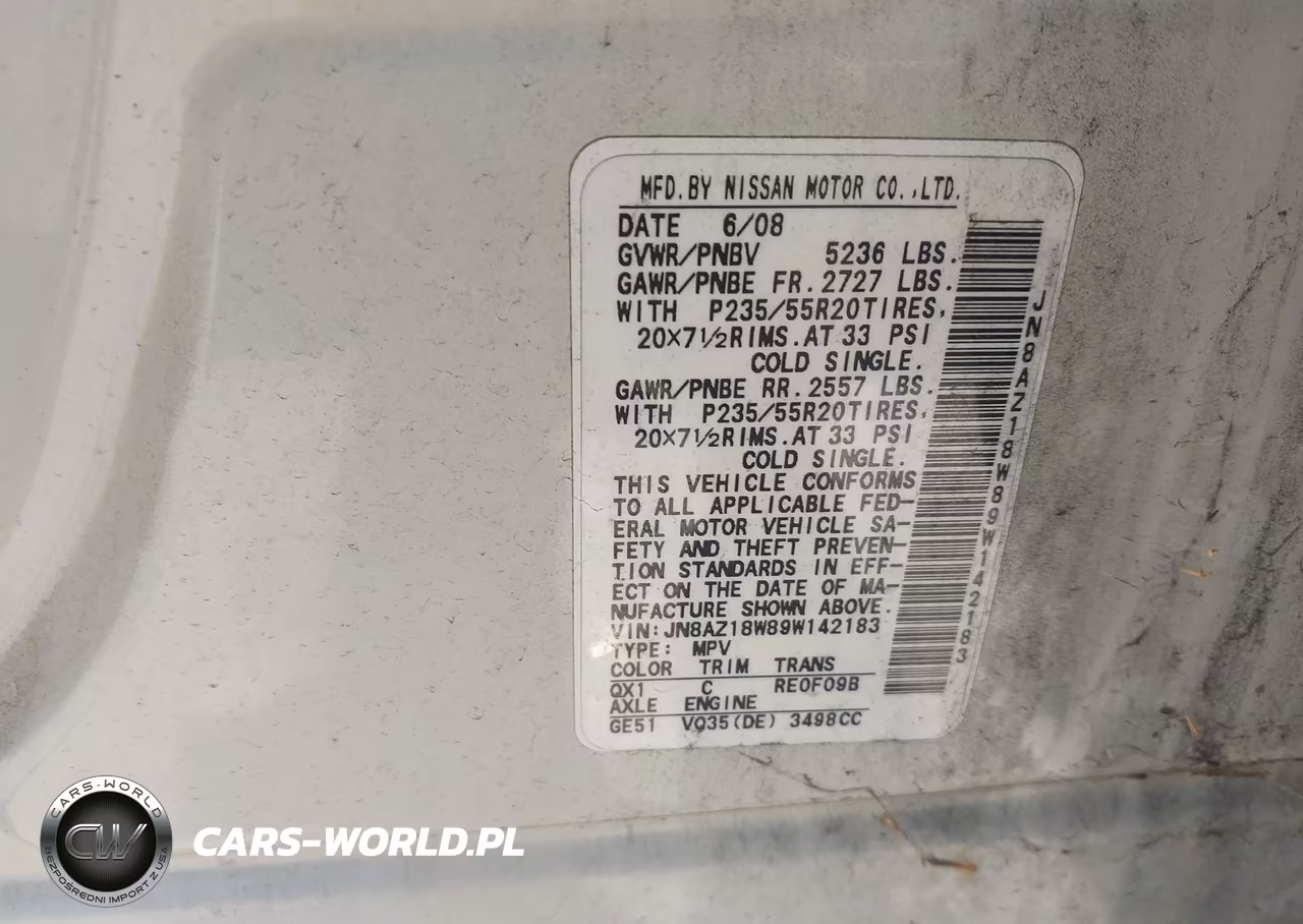 2009 Nissan Murano Le VIN:JN8AZ18W89W142183 - 9
