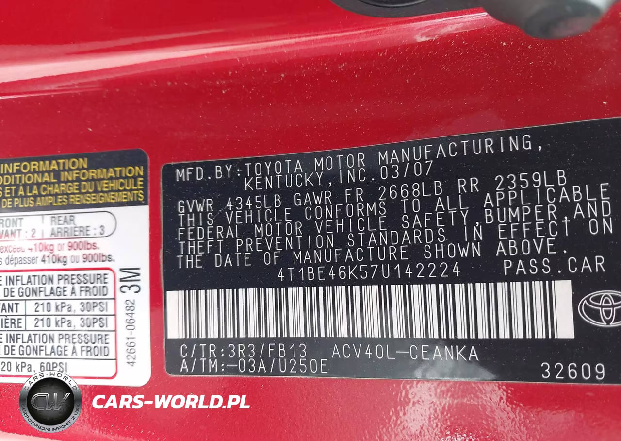 2007 Toyota Camry Le VIN:4T1BE46K57U142224 - 9