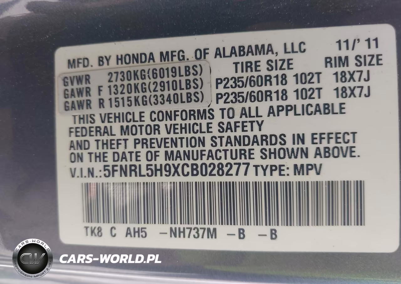 2012 Honda Odyssey Touring-Touring Elite VIN:5FNRL5H9XCB028277 - 9