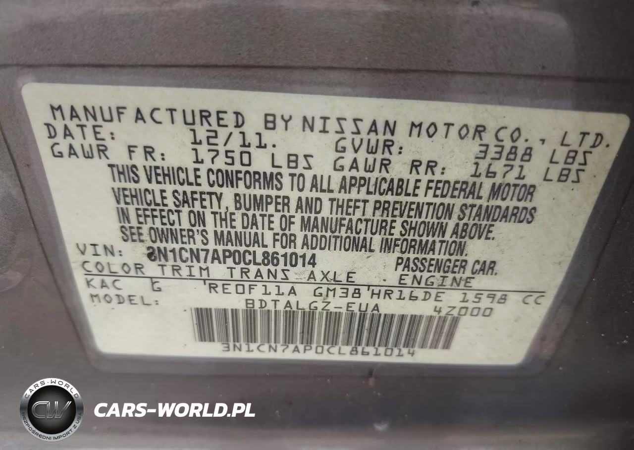 2012 Nissan Versa 1.6 Sl VIN:3N1CN7AP0CL861014 - 9