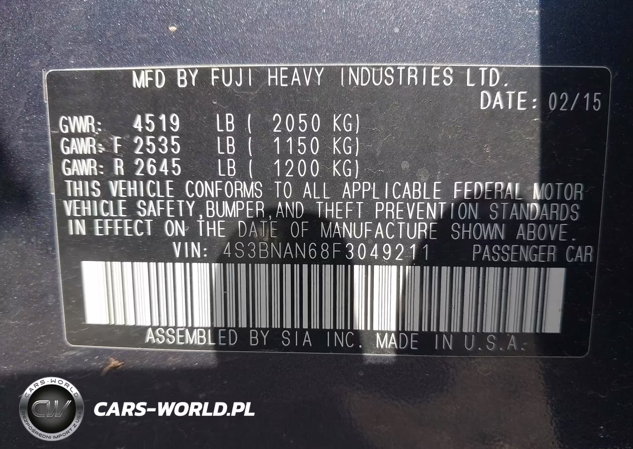 2015 Subaru Legacy 2.5I Limited VIN:4S3BNAN68F3049211 - 9