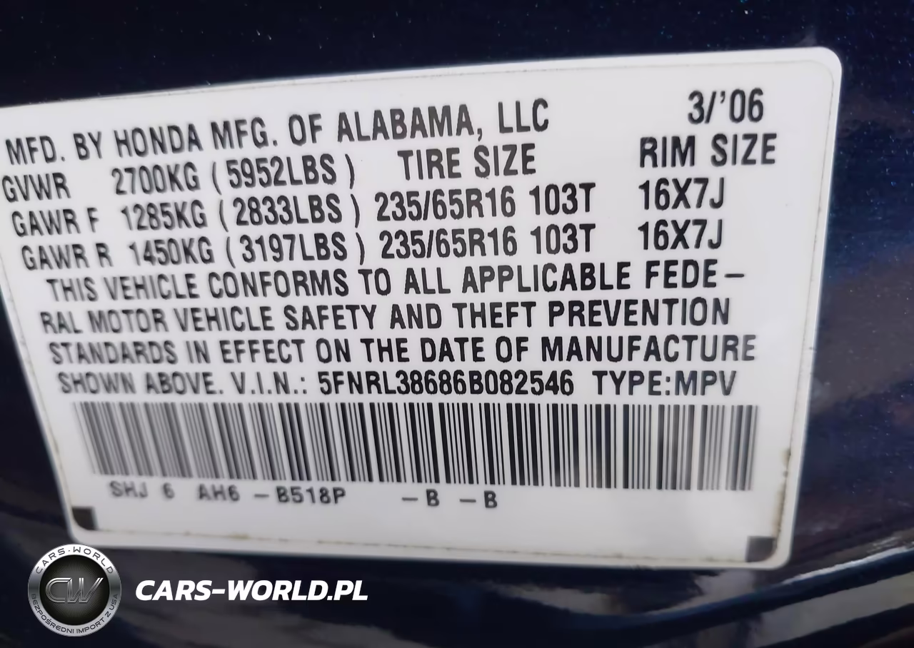 2006 Honda Odyssey Ex-L VIN:5FNRL38686B082546 - 9