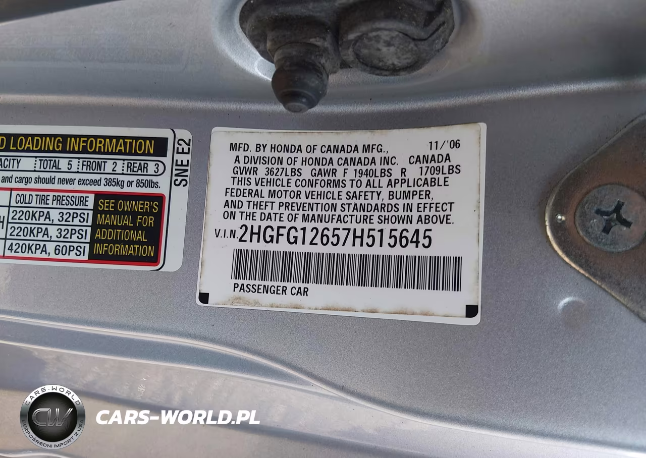 2007 Honda Civic Lx VIN:2HGFG12657H515645 - 9