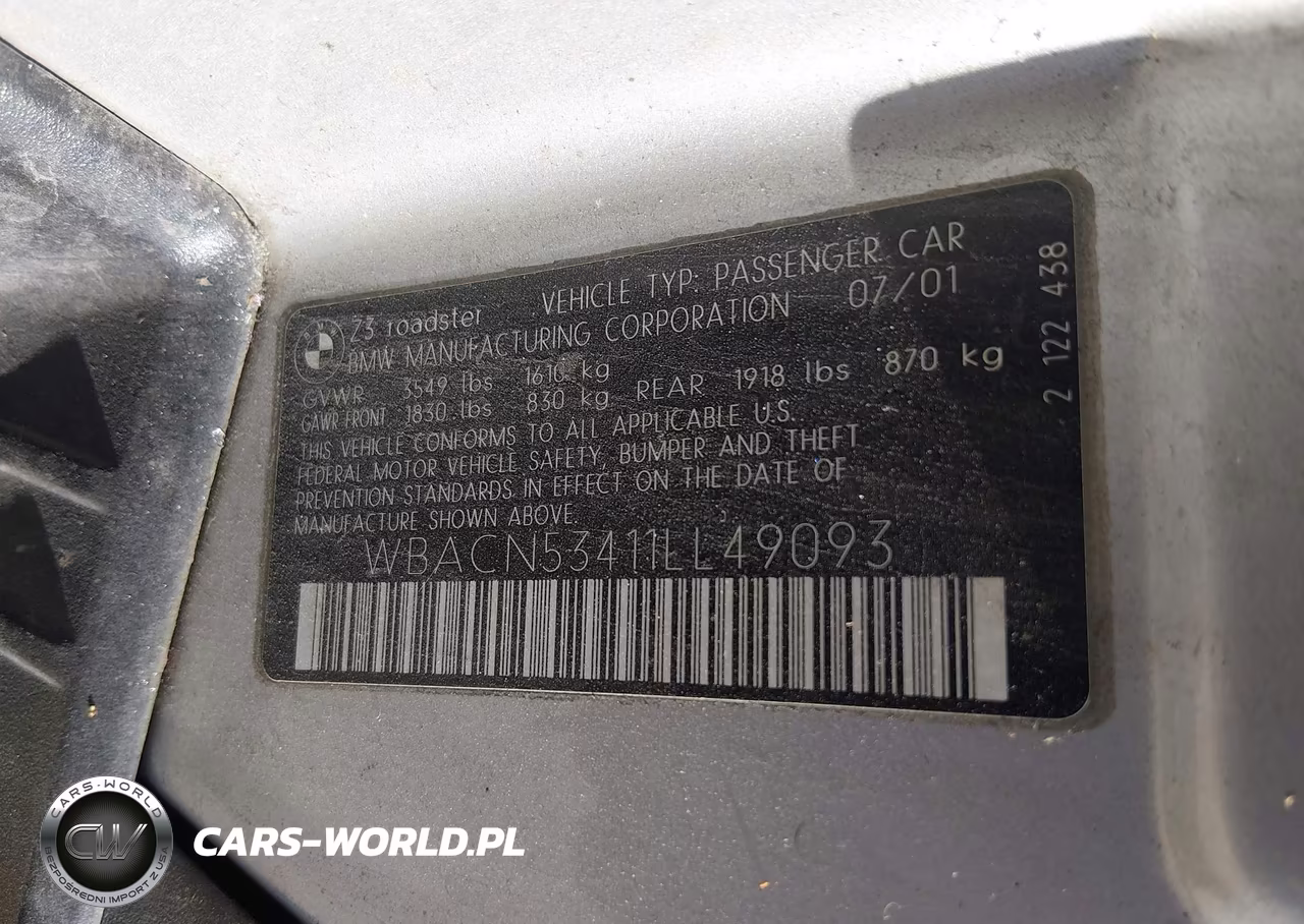 2001 BMW Z3 3.0I VIN:WBACN53411LL49093 - 9