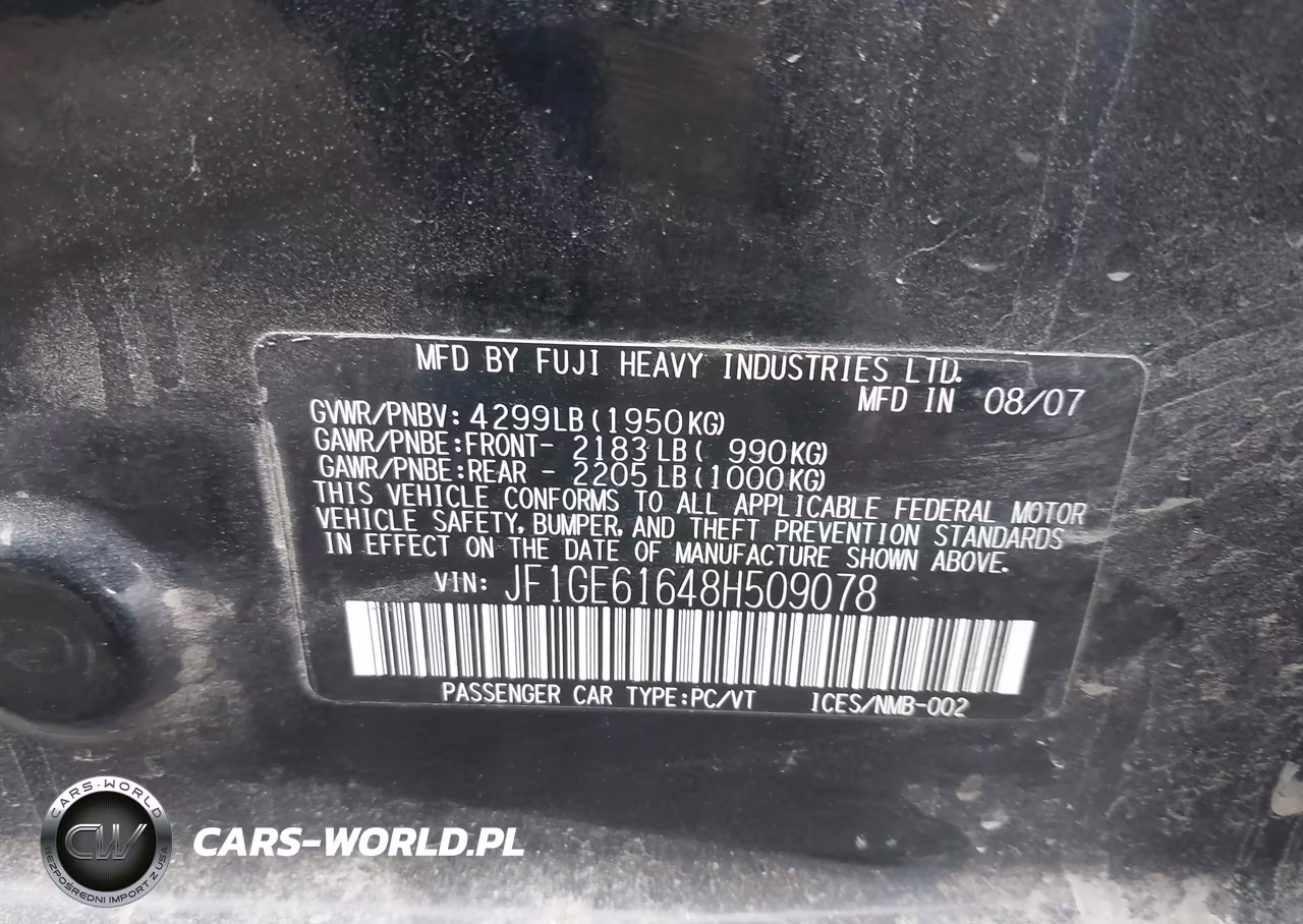 2008 Subaru Impreza (Natl) I VIN:JF1GE61648H509078 - 9