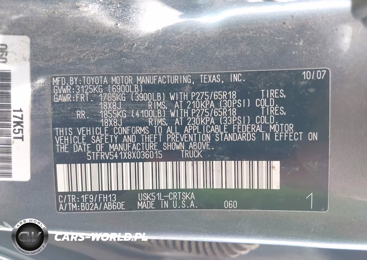 2008 Toyota Tundra Sr5 5.7L V8 VIN:5TFRV541X8X036015 - 9