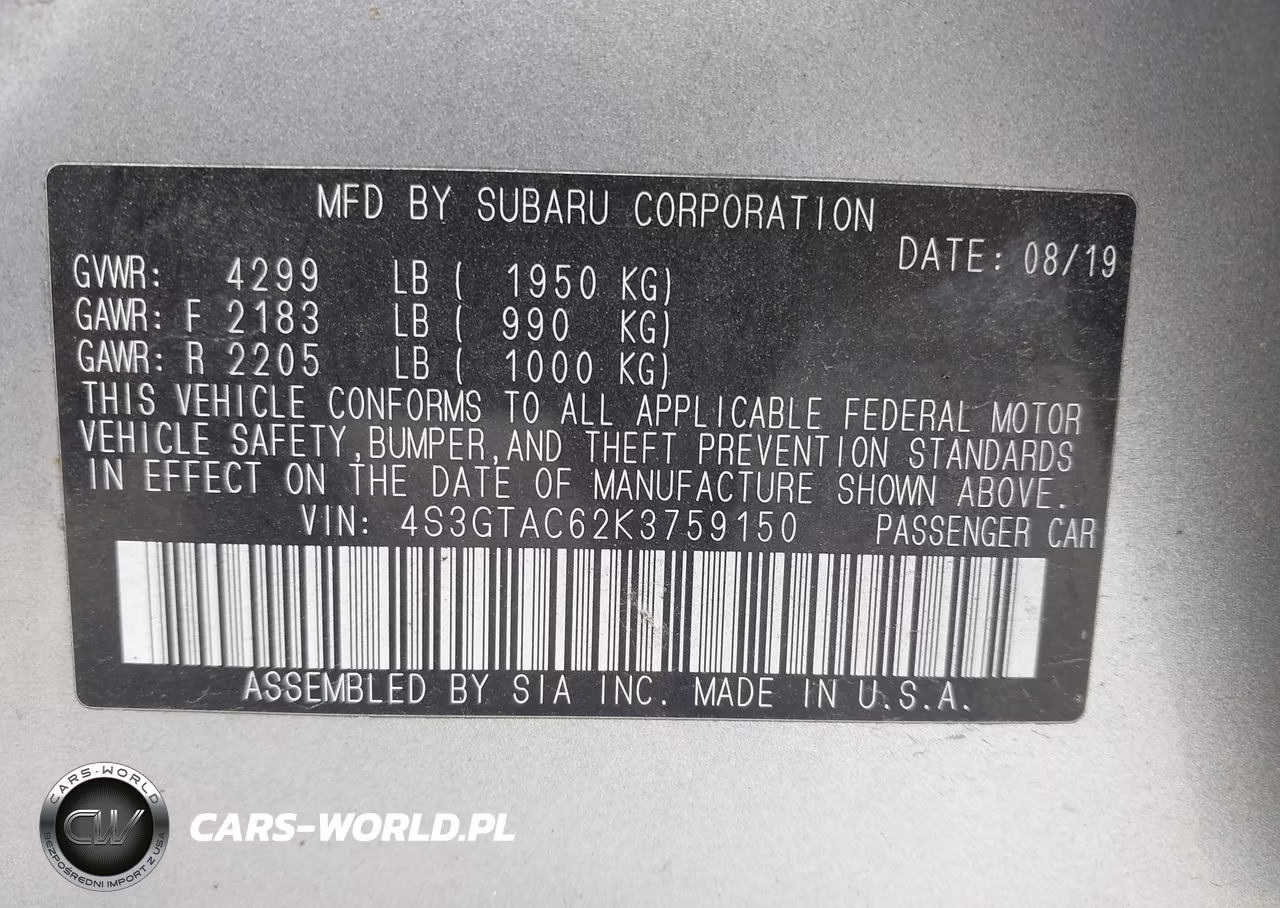 2019 Subaru Impreza 2.0I Premium VIN:4S3GTAC62K3759150 - 9