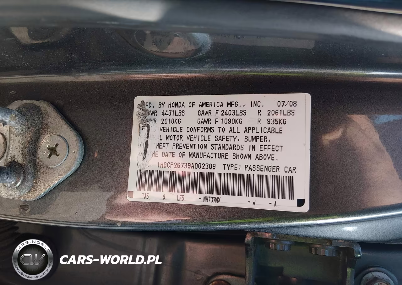 2009 Honda Accord 2.4 Ex VIN:1HGCP26739A002309 - 9