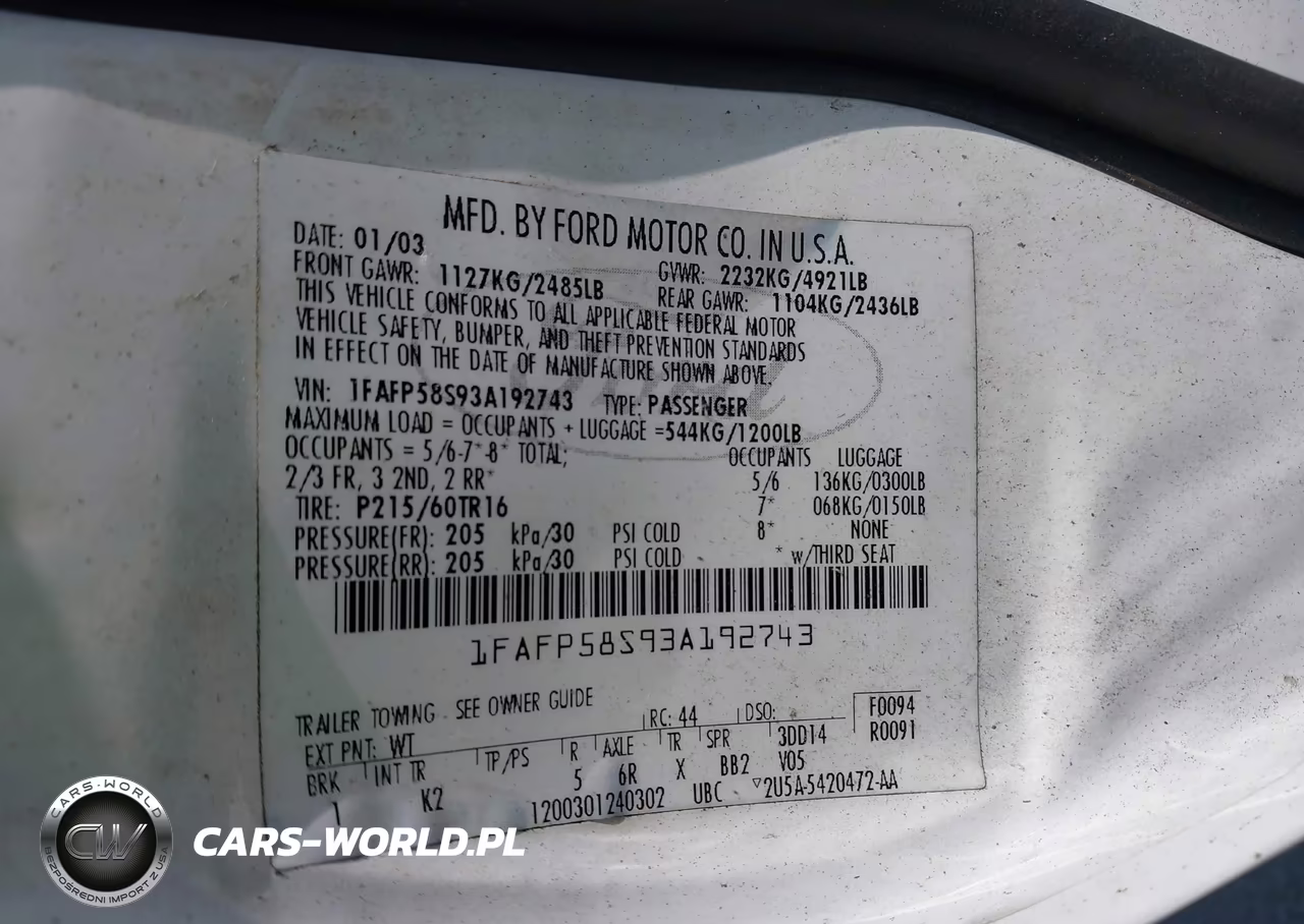 2003 Ford Taurus Se VIN:1FAFP58S93A192743 - 9