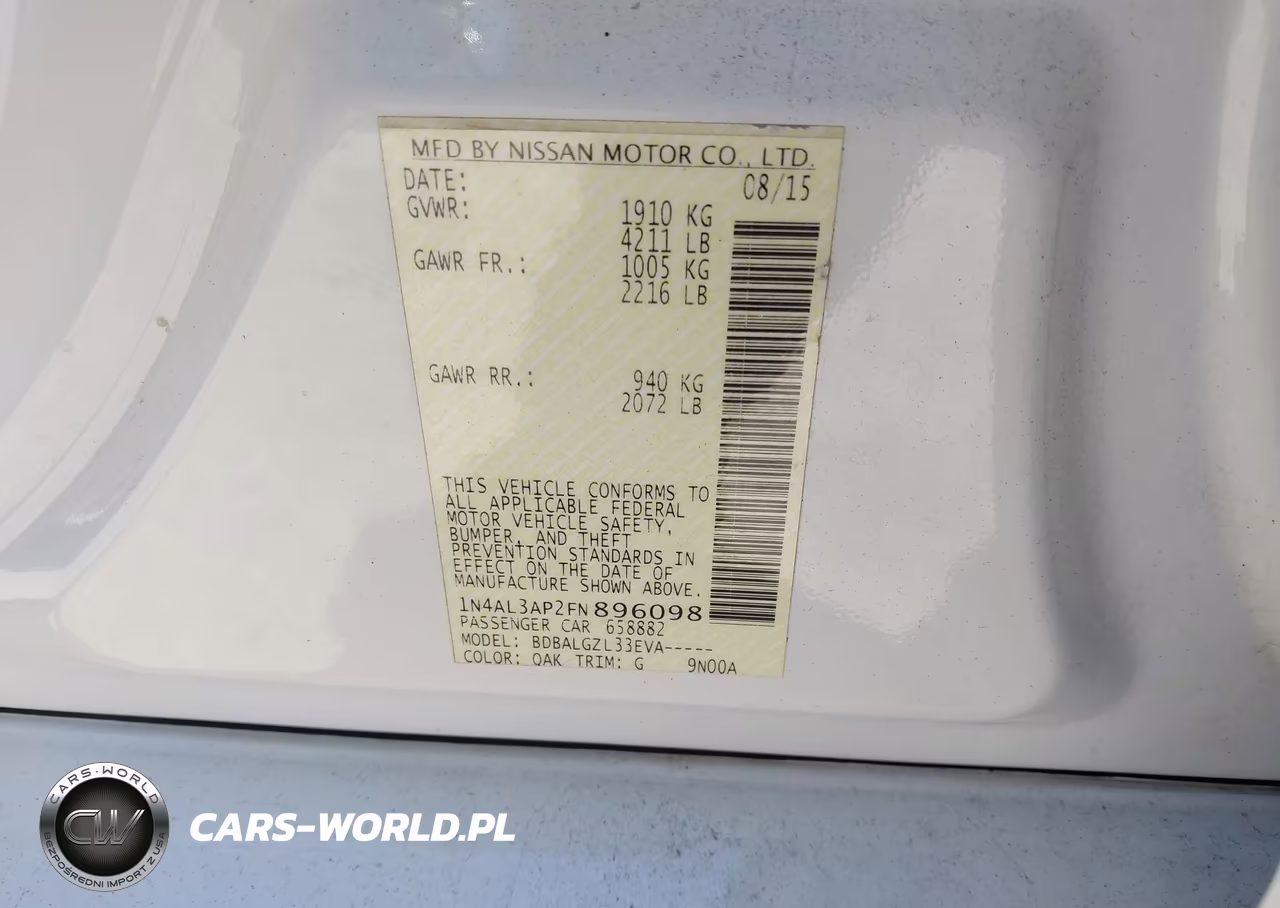 2015 Nissan Altima 2.5-2.5 S-2.5 Sl-2.5 Sv VIN:1N4AL3AP2FN896098 - 9