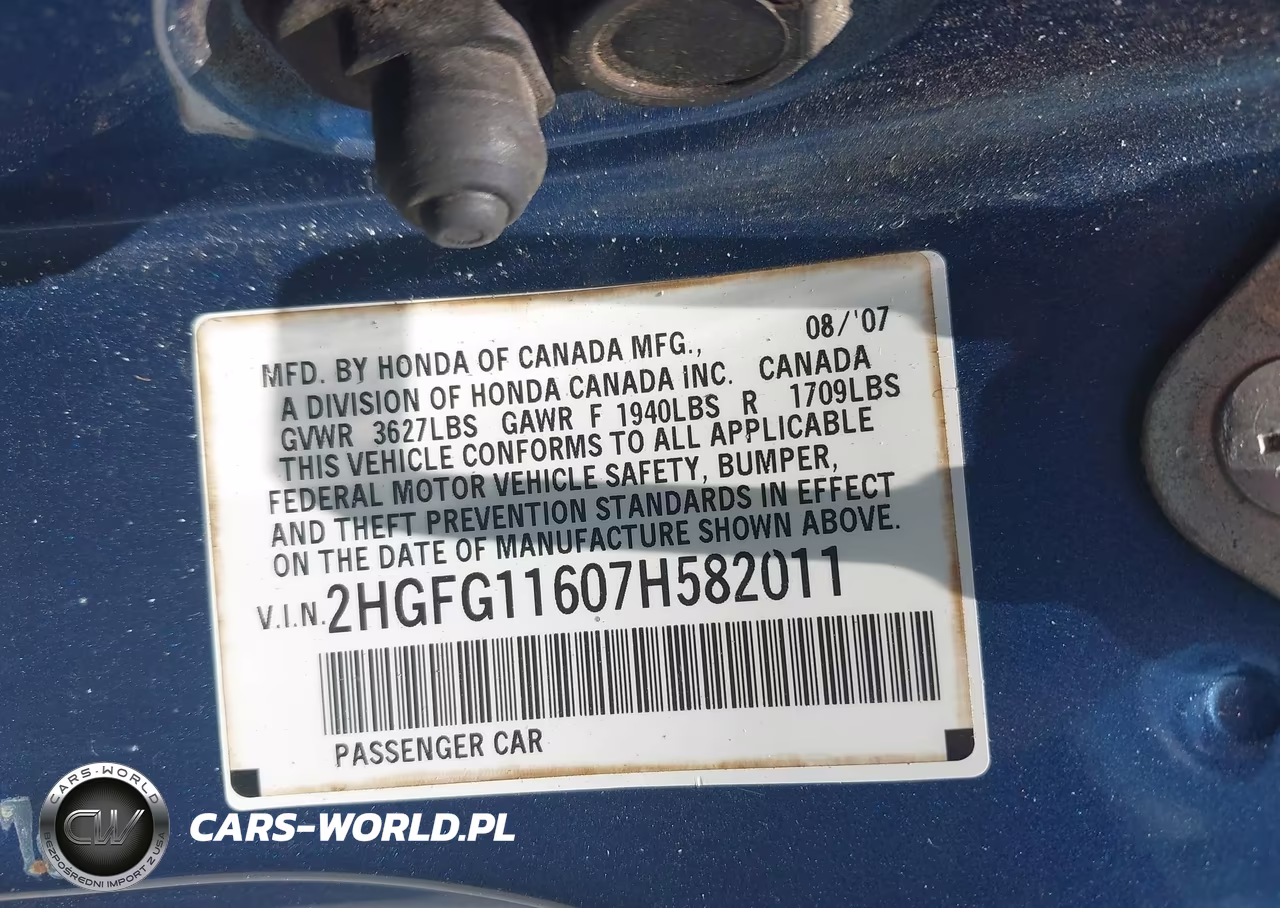 2007 Honda Civic Lx VIN:2HGFG11607H582011 - 9