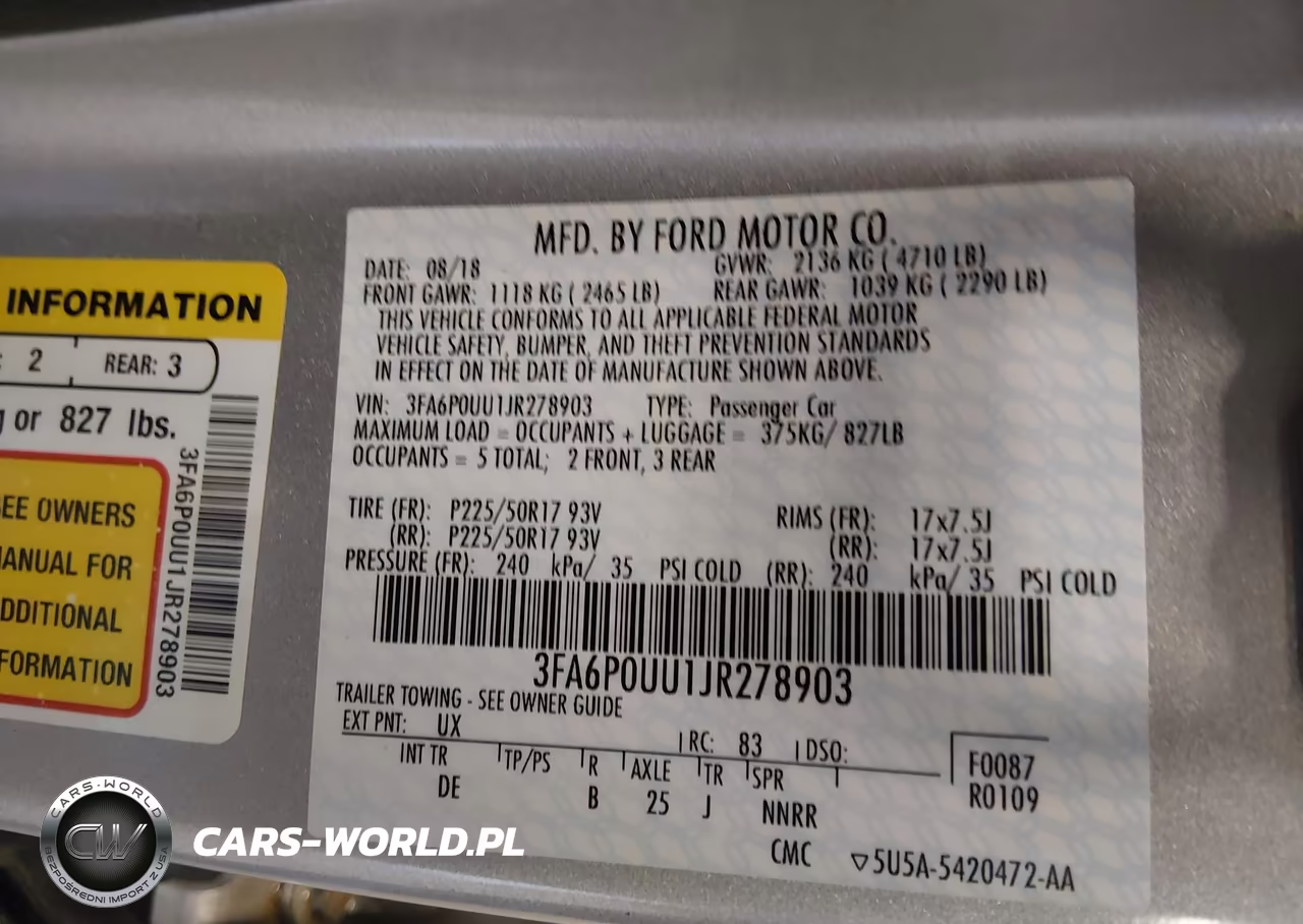2018 Ford Fusion Hybrid S VIN:3FA6P0UU1JR278903 - 9