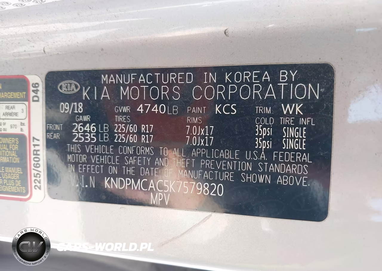 2019 Kia Sportage Lx VIN:KNDPMCAC5K7579820 - 9