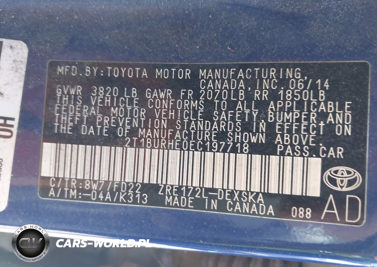 2014 Toyota Corolla S Plus VIN:2T1BURHE0EC197718 - 8