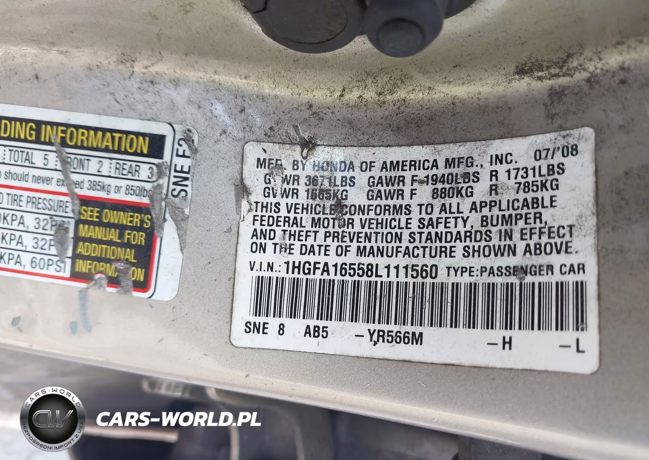 2008 Honda Civic Lx VIN:1HGFA16558L111560 - 9