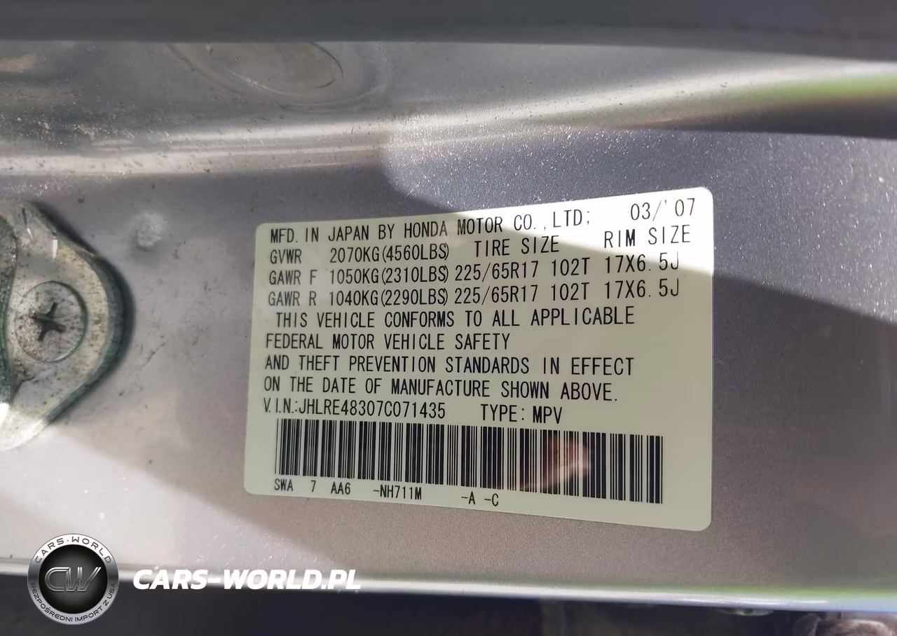 2007 Honda Cr-V Lx VIN:JHLRE48307C071435 - 9
