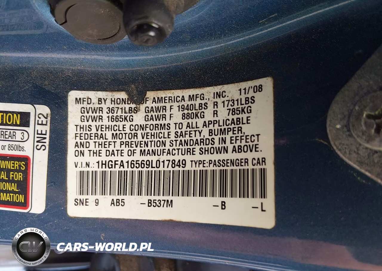 2009 Honda Civic Lx VIN:1HGFA16569L017849 - 9