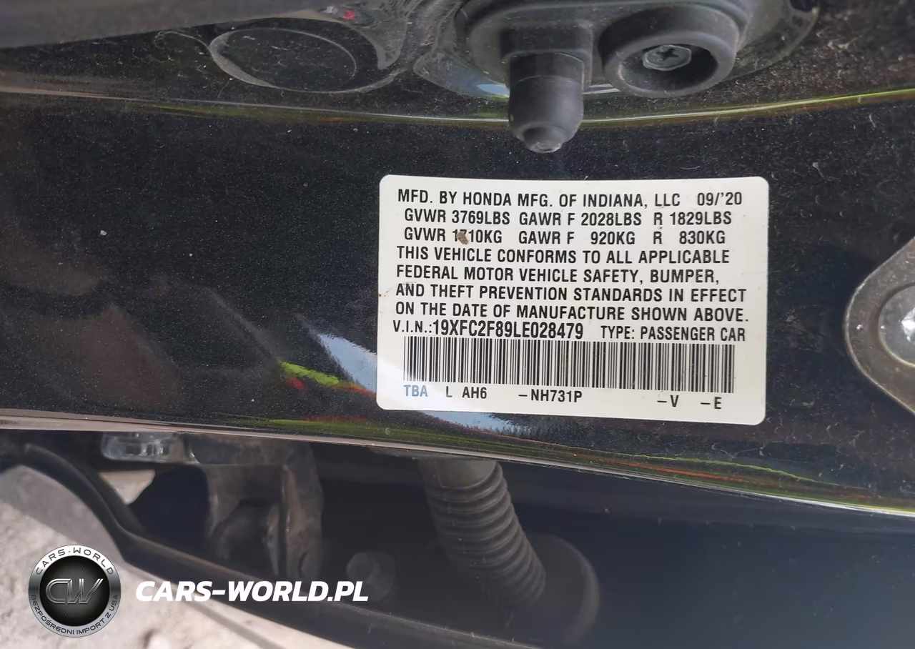 2020 Honda Civic Sport VIN:19XFC2F89LE028479 - 9