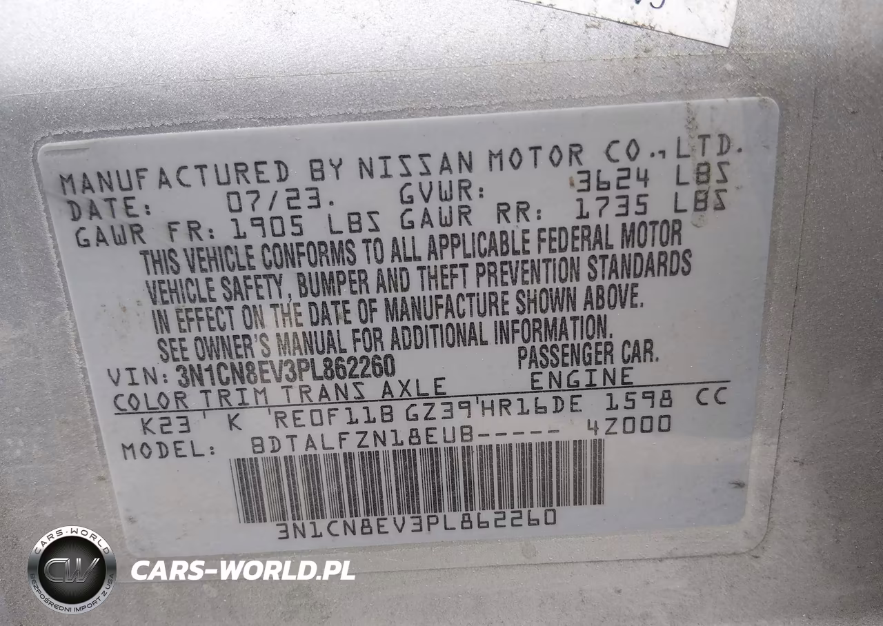 2023 Nissan Versa 1.6 Sv Xtronic Cvt VIN:3N1CN8EV3PL862260 - 9