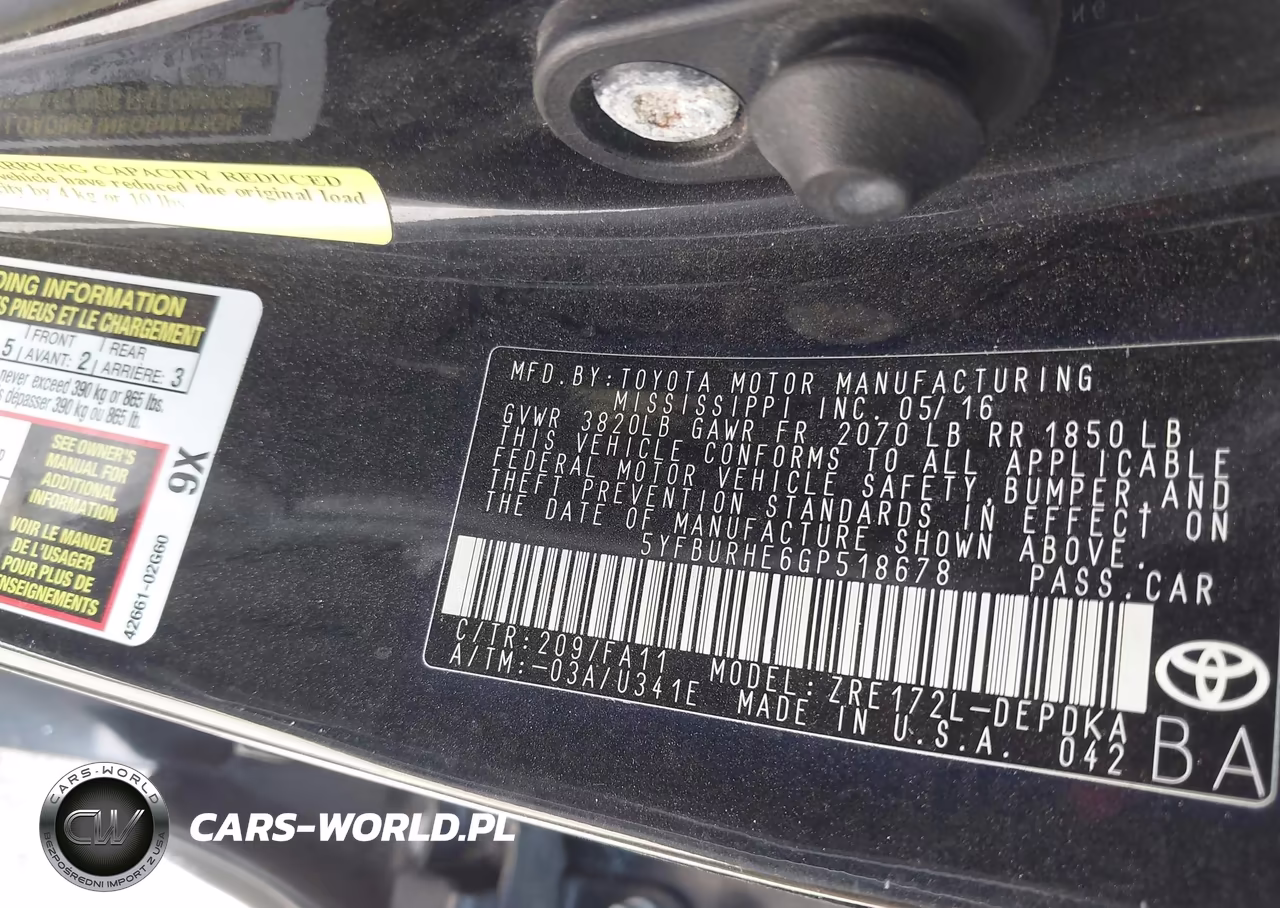 2016 Toyota Corolla L VIN:5YFBURHE6GP518678 - 9