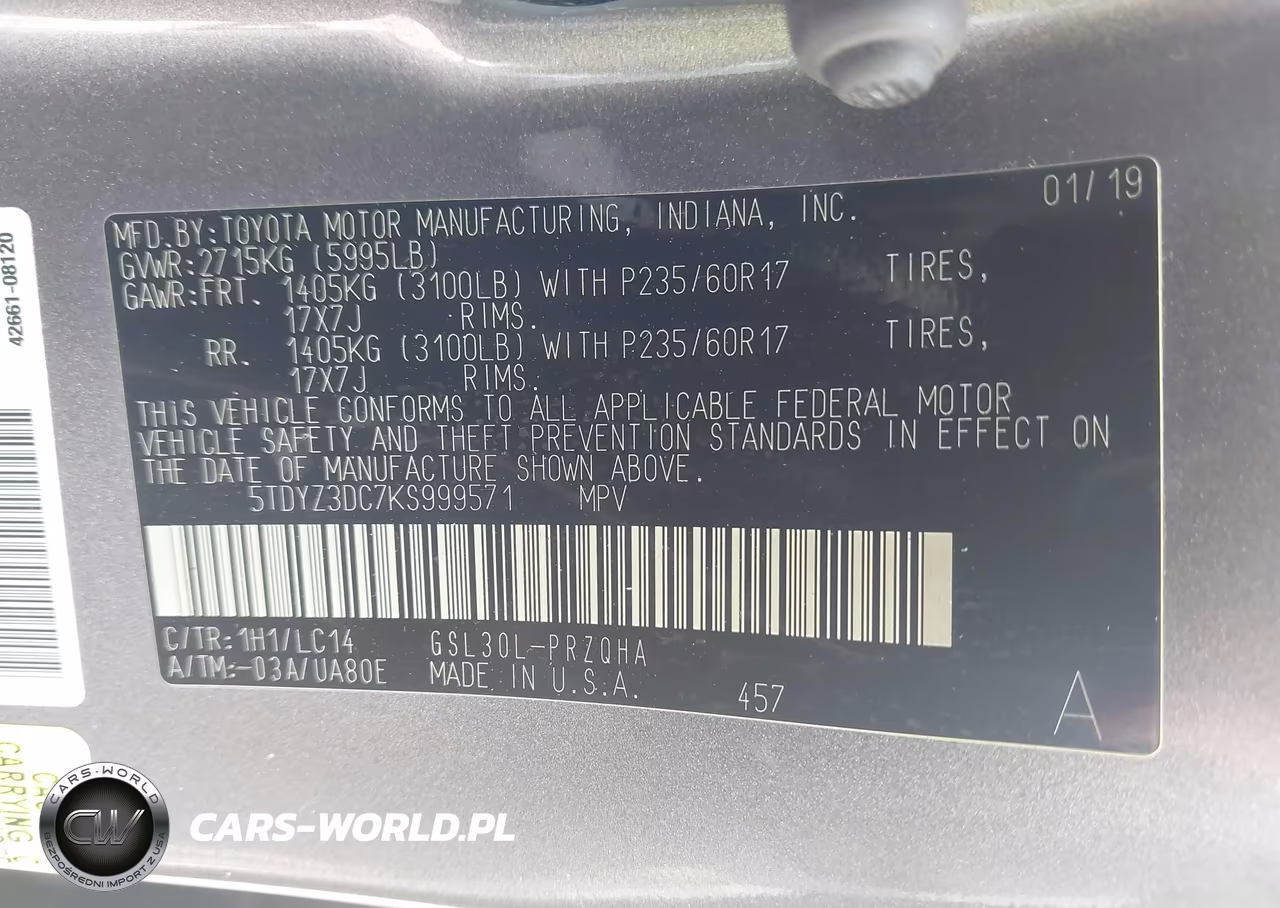 2019 Toyota Sienna Xle 8 Passenger VIN:5TDYZ3DC7KS999571 - 9