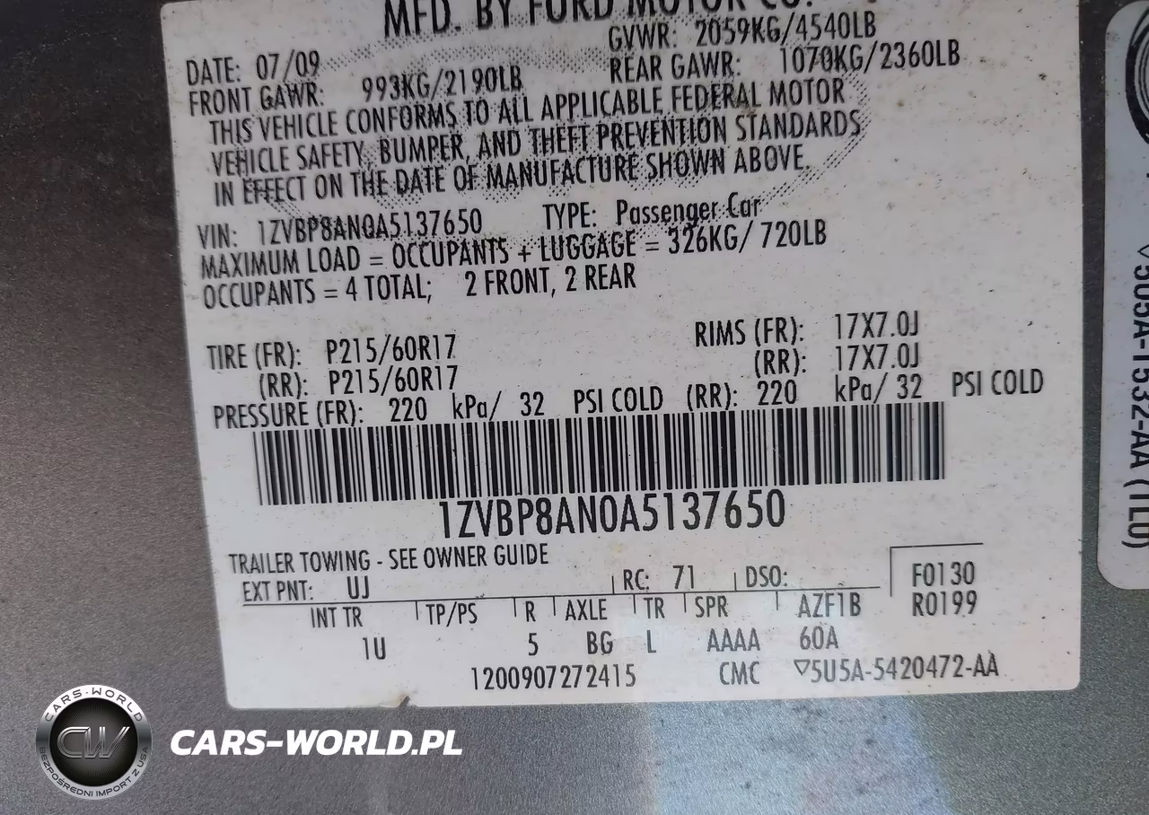 2010 Ford Mustang V6-V6 Premium VIN:1ZVBP8AN0A5137650 - 9