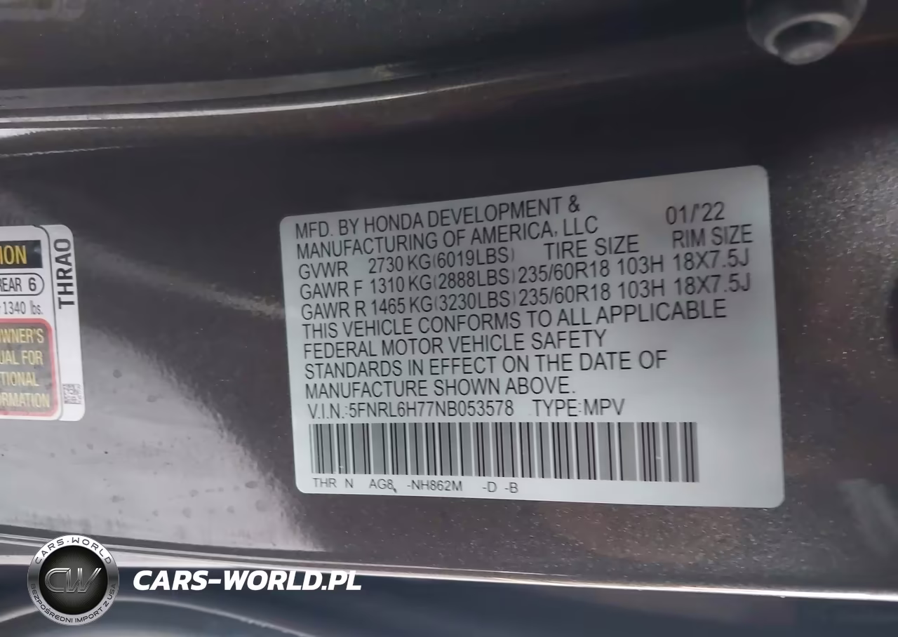 2022 Honda Odyssey Ex-L VIN:5FNRL6H77NB053578 - 9