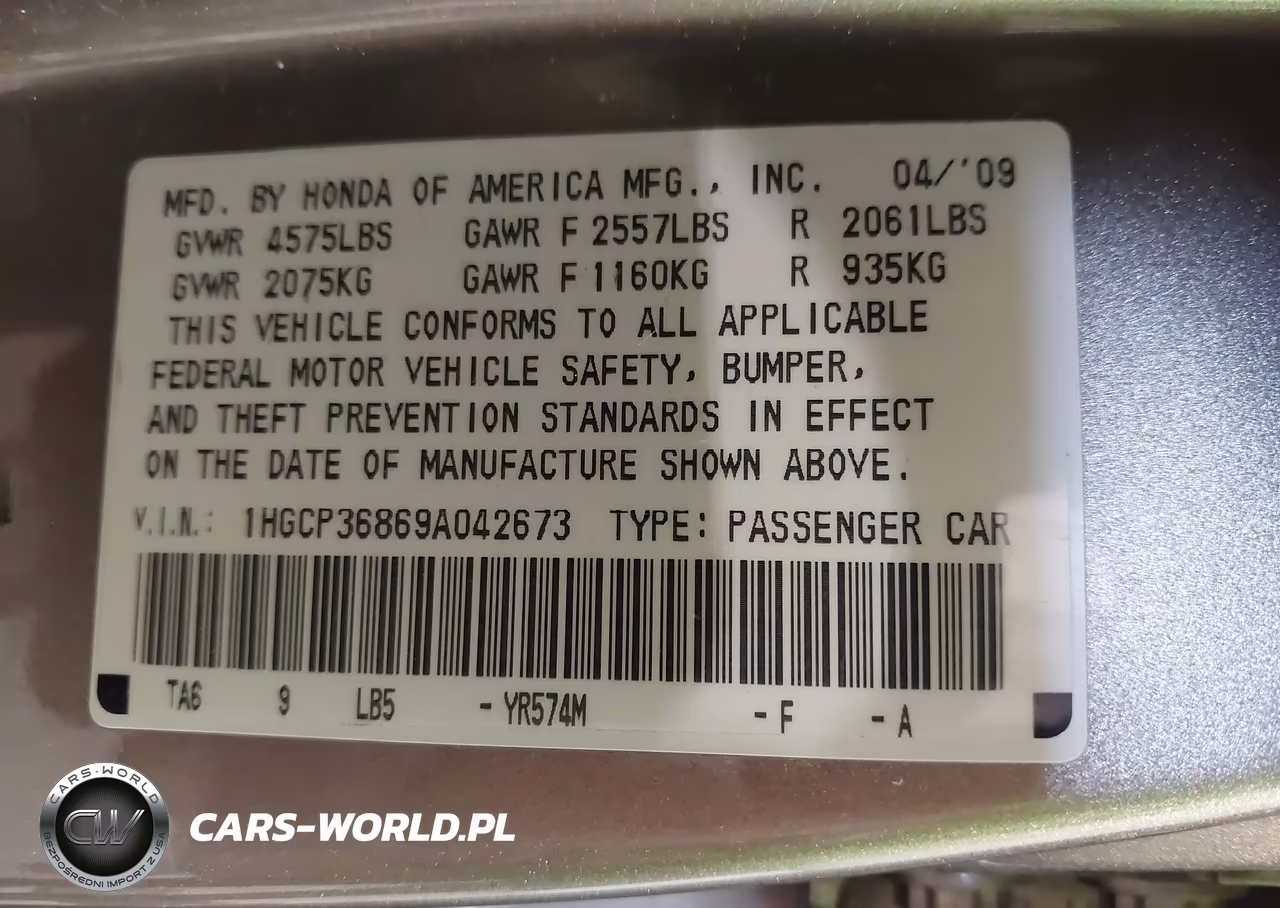 2009 Honda Accord 3.5 Ex-L VIN:1HGCP36869A042673 - 9