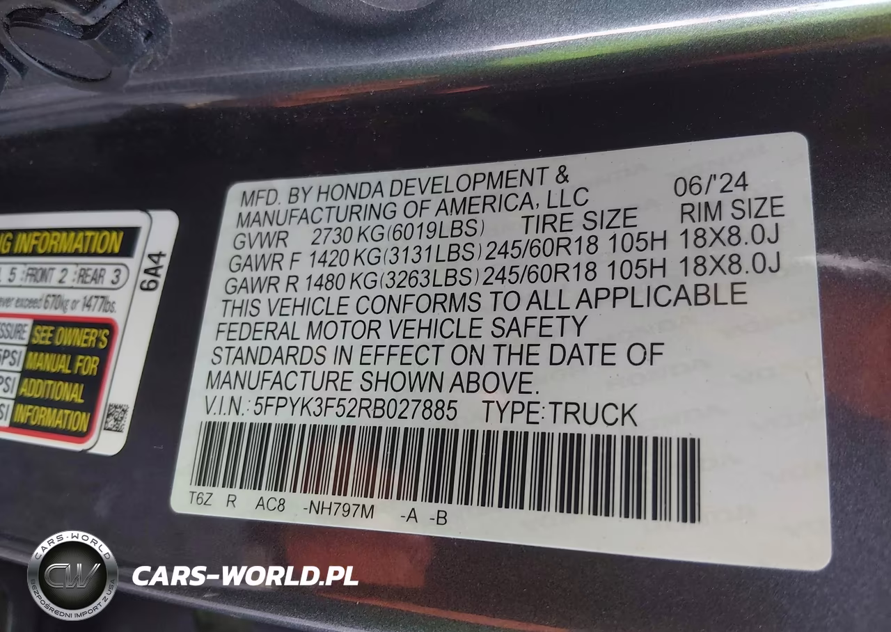 2024 Honda Ridgeline Rtl VIN:5FPYK3F52RB027885 - 9
