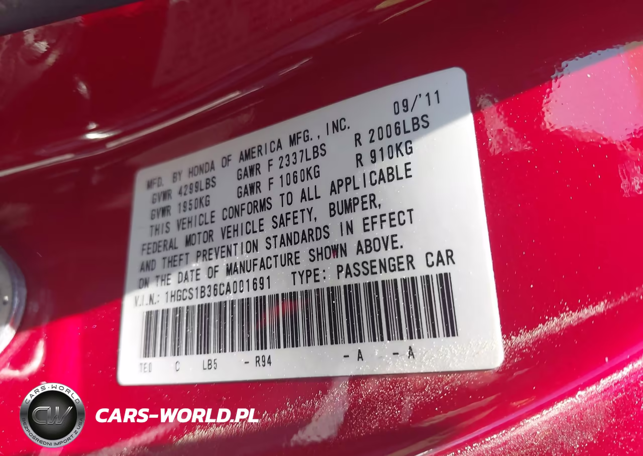 2012 Honda Accord 2.4 Lx-S VIN:1HGCS1B36CA001691 - 9