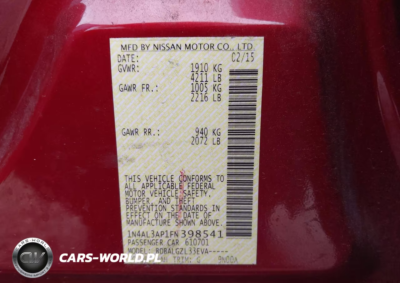 2015 Nissan Altima 2.5-2.5 S-2.5 Sl-2.5 Sv VIN:1N4AL3AP1FN398541 - 9