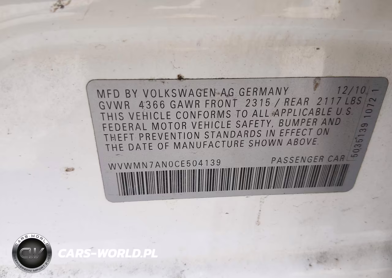 2012 Volkswagen Cc Sport VIN:WVWMN7AN0CE504139 - 9