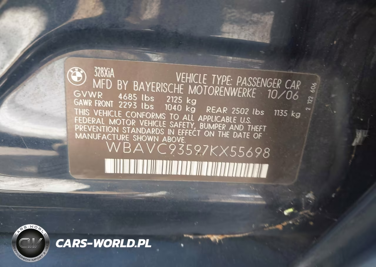 2007 BMW 328Xi VIN:WBAVC93597KX55698 - 9
