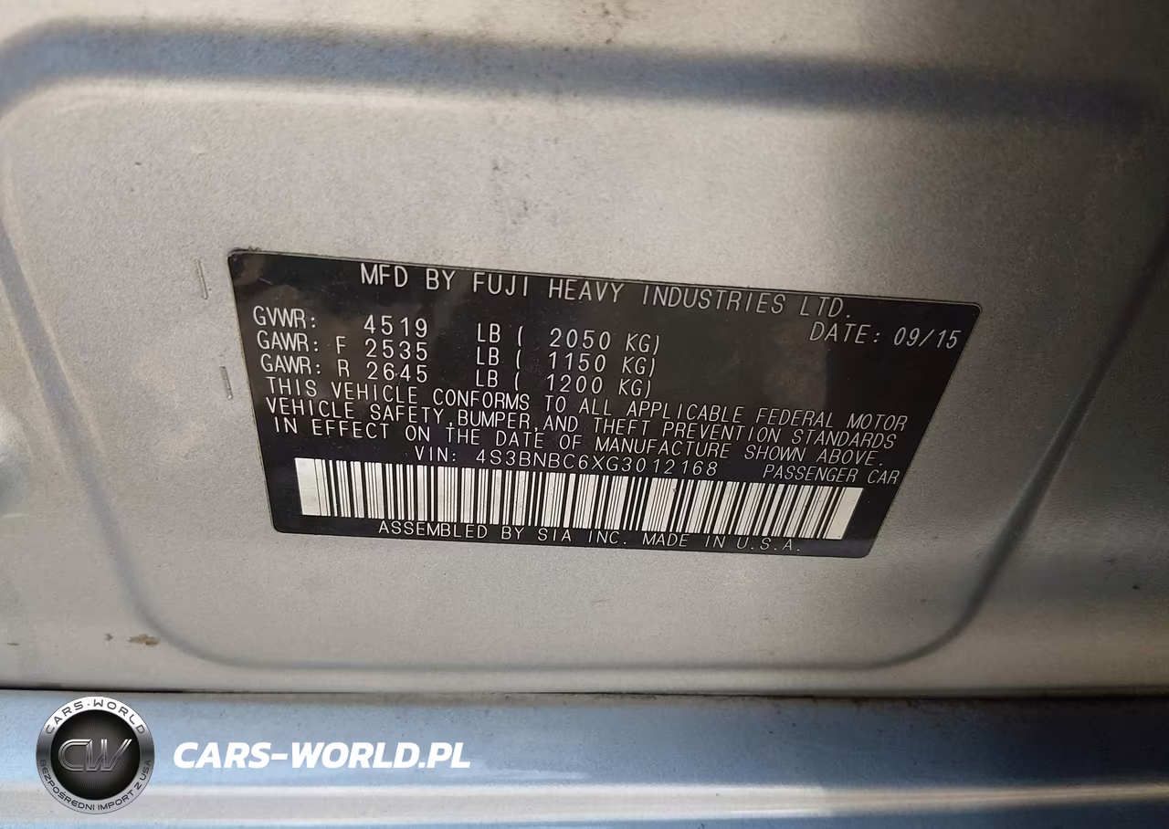 2016 Subaru Legacy 2.5I Premium VIN:4S3BNBC6XG3012168 - 9