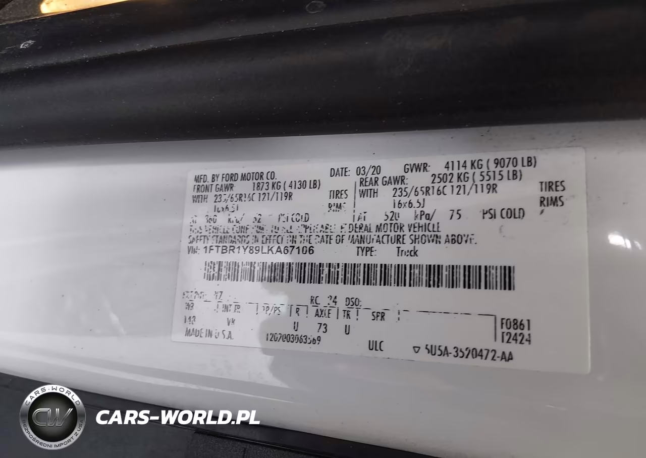 2020 Ford Transit-250 VIN:1FTBR1Y89LKA67106 - 9