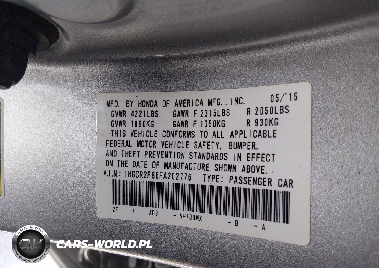 2015 Honda Accord Ex-L VIN:1HGCR2F86FA202776 - 9
