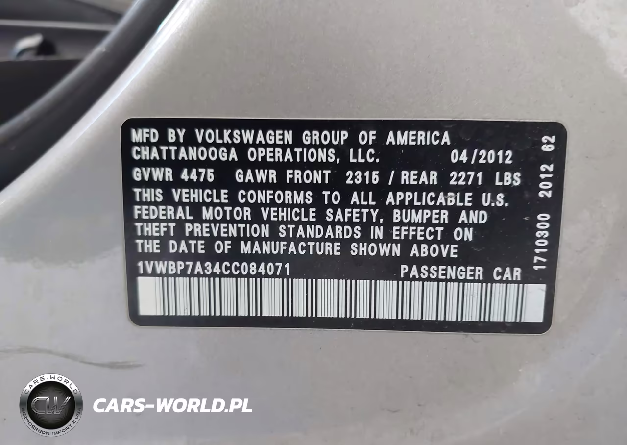 2012 Volkswagen Passat 2.5L Se VIN:1VWBP7A34CC084071 - 9