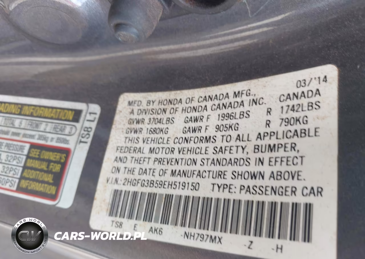 2014 Honda Civic Lx VIN:2HGFG3B59EH519150 - 9
