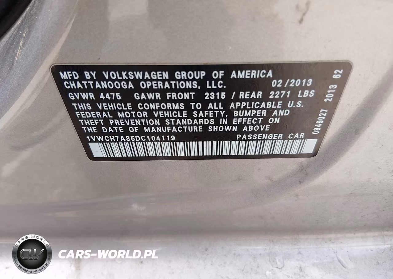 2013 Volkswagen Passat 2.5L Sel VIN:1VWCH7A35DC104119 - 9
