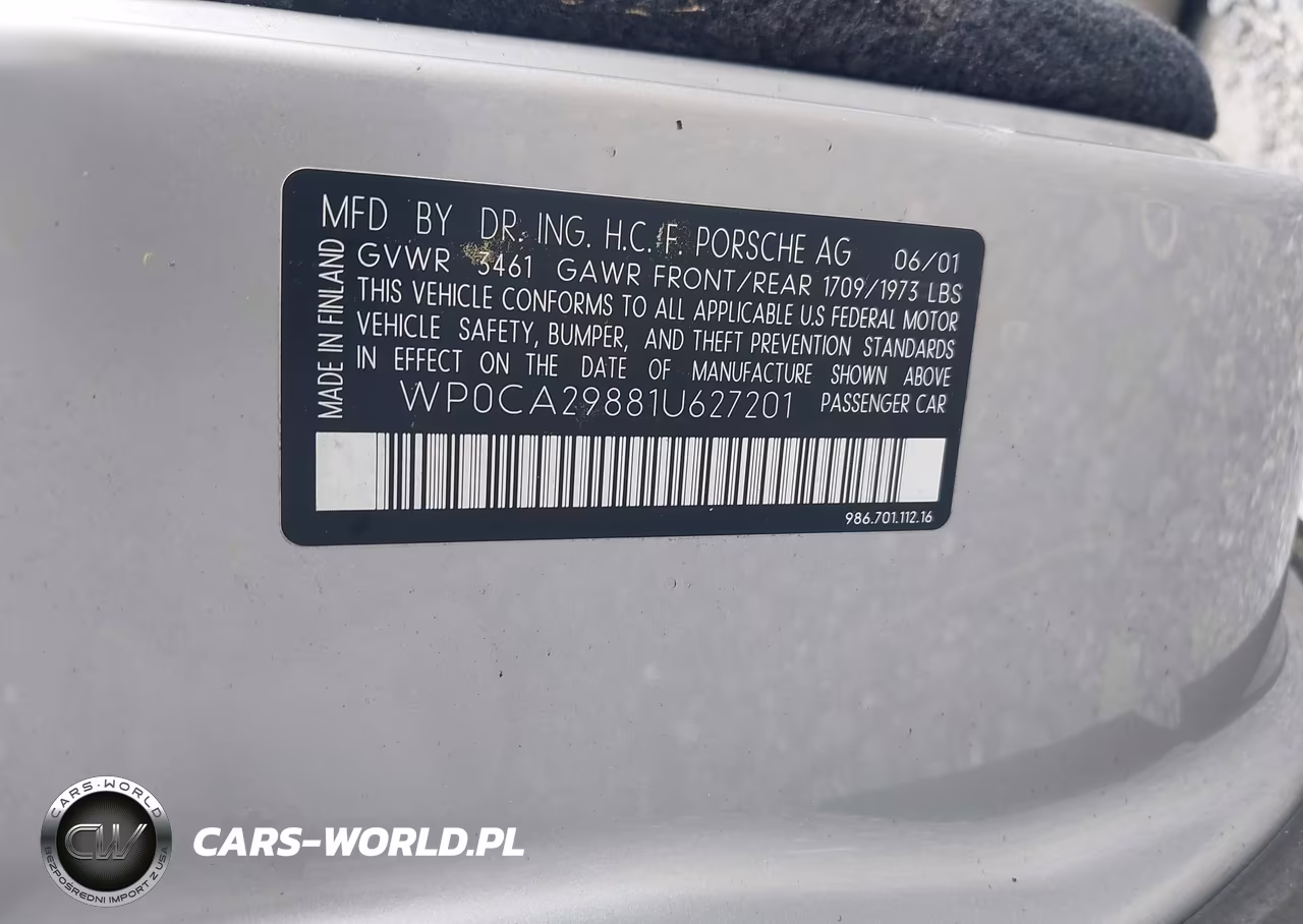 2001 Porsche Boxster VIN:WP0CA29881U627201 - 9