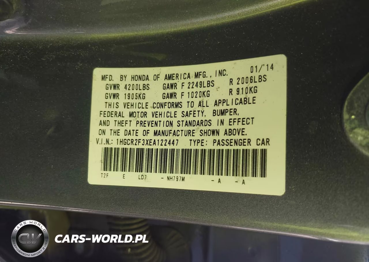 2014 Honda Accord Lx VIN:1HGCR2F3XEA122447 - 9