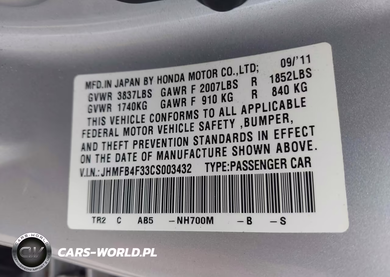 2012 Honda Civic Hybrid VIN:JHMFB4F33CS003432 - 9