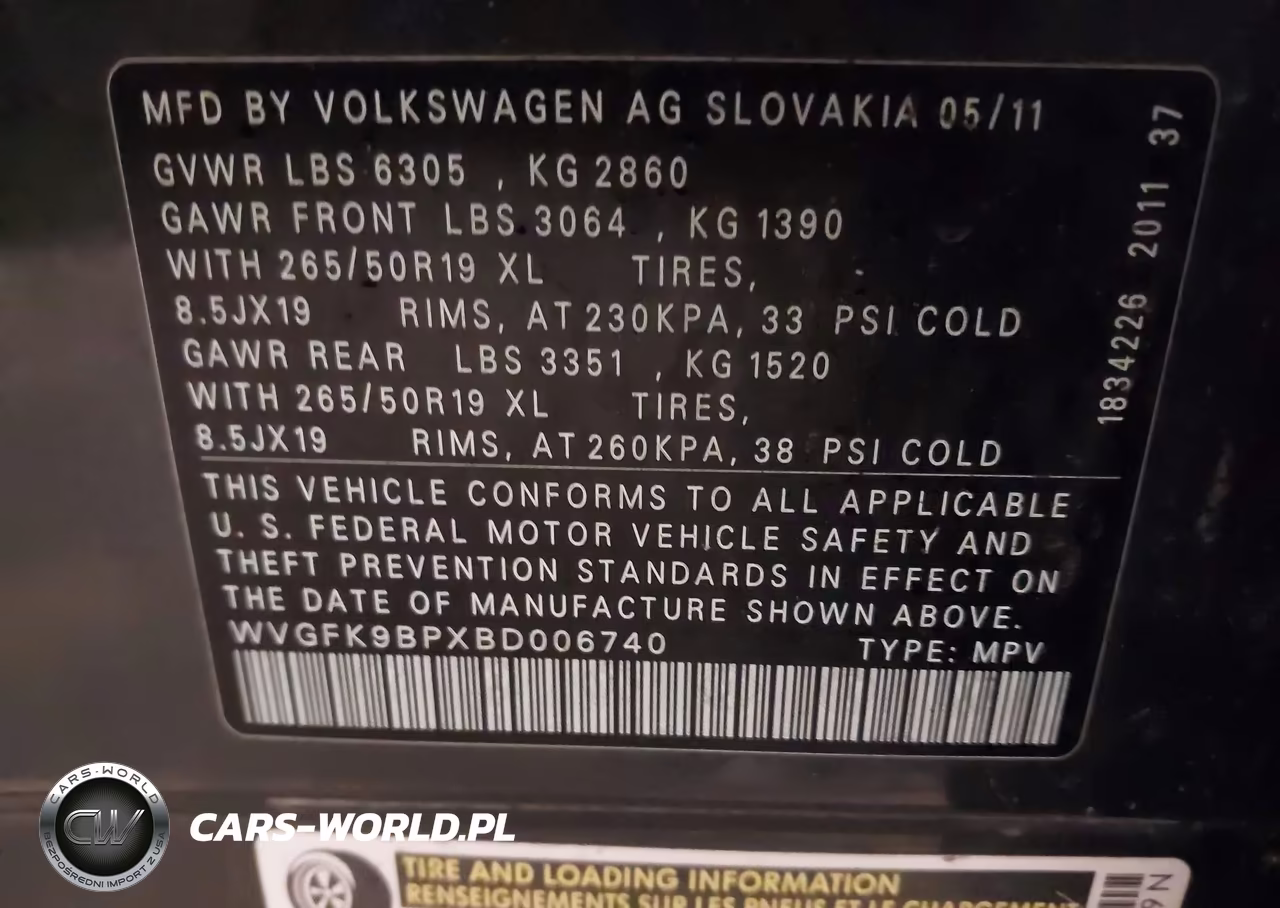 2011 Volkswagen Touareg Tdi Lux VIN:WVGFK9BPXBD006740 - 9