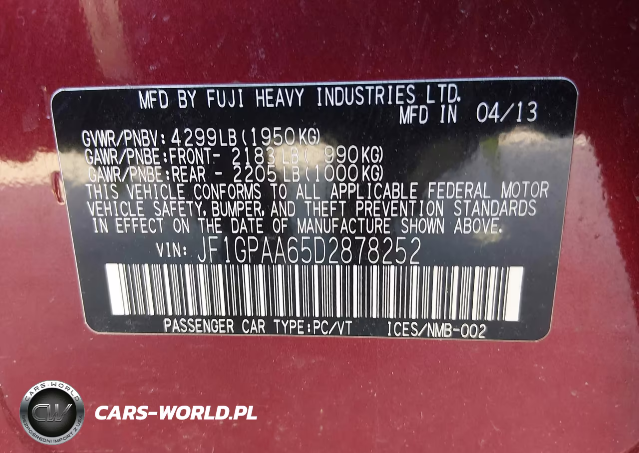 2013 Subaru Impreza 2.0I VIN:JF1GPAA65D2878252 - 9
