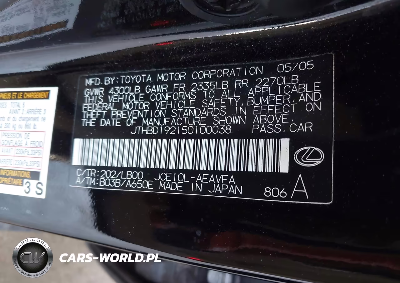 2005 Lexus Is 300 VIN:JTHBD192150100038 - 9