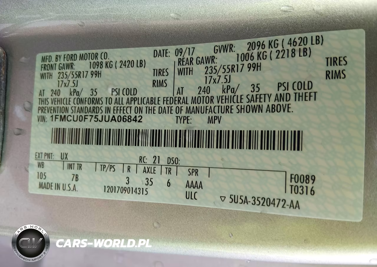 2018 Ford Escape S VIN:1FMCU0F75JUA06842 - 9
