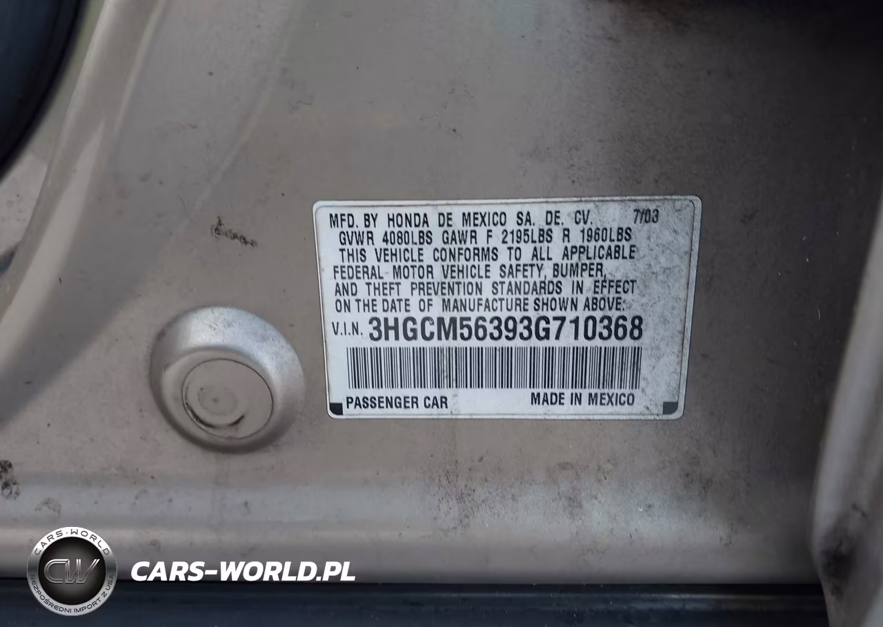 2003 Honda Accord Sdn Lx VIN:3HGCM56393G710368 - 9