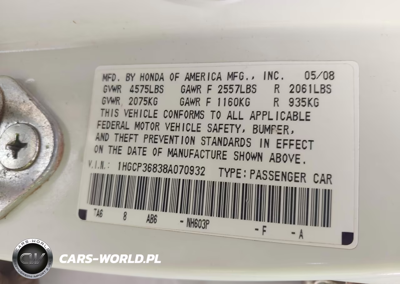 2008 Honda Accord 3.5 Ex-L VIN:1HGCP36838A070932 - 9